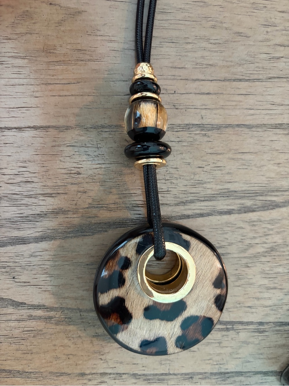 Chico's Leopard-Print Pendant Necklace with Black and Gold Accents - Picture 3 of 6